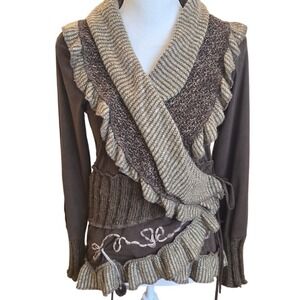 Forla Paris Sweater Cardigan Knit Boho Fairy Cottagecore Grunge Whimsical Medium